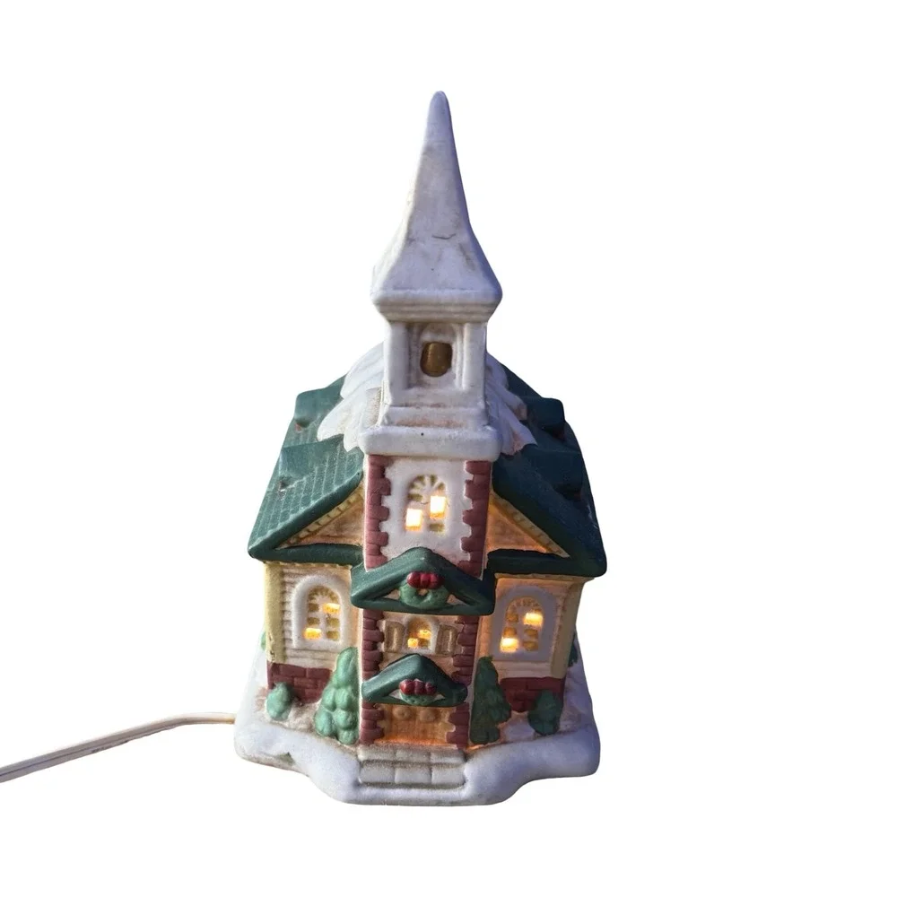 Vintage 1993 DHC Porcelain Church Nightlight Christmas Village Dayton Hudson